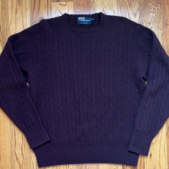 Ralph Lauren 100% Cashmere Cable Knit Crew Neck Sweater Burgundy Men’s 44 or XL - Picture 1 of 7